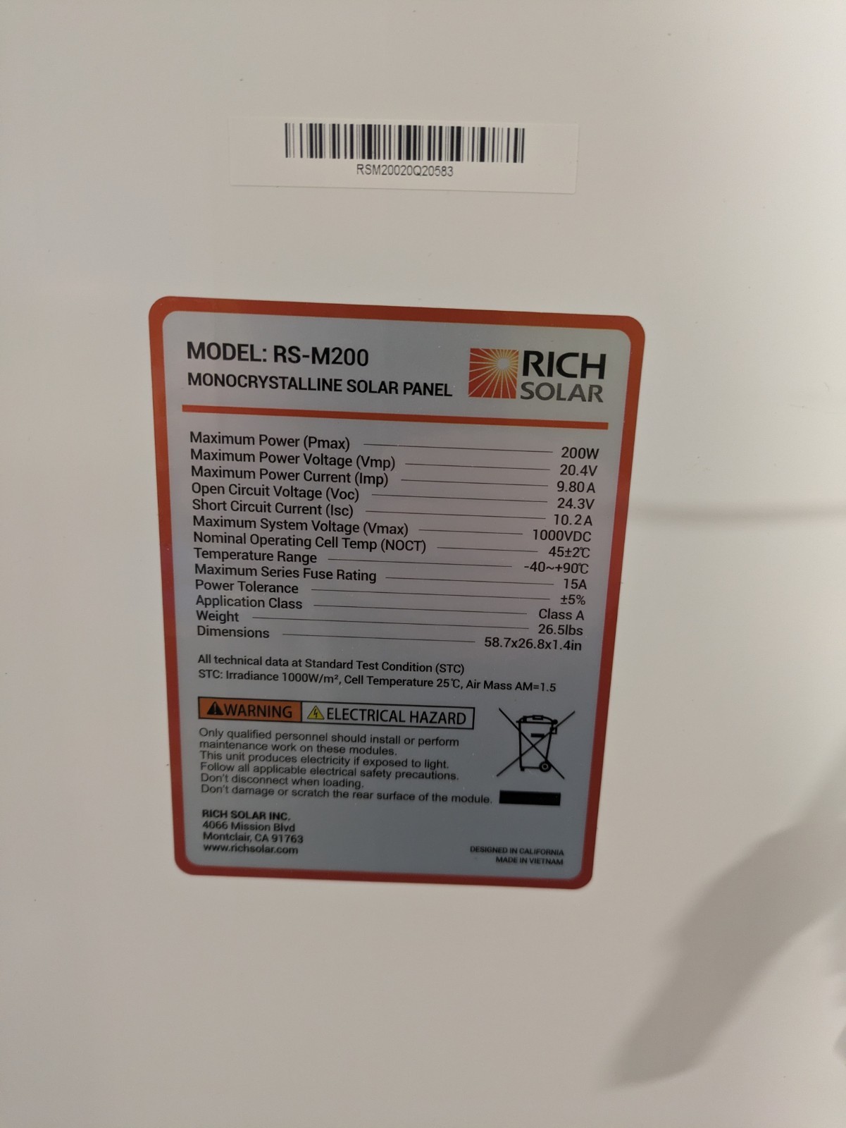 3X RICH SOLAR 200 Watt 24 Volt Moncrystalline Solar Panel RS-M200, Tested, Read