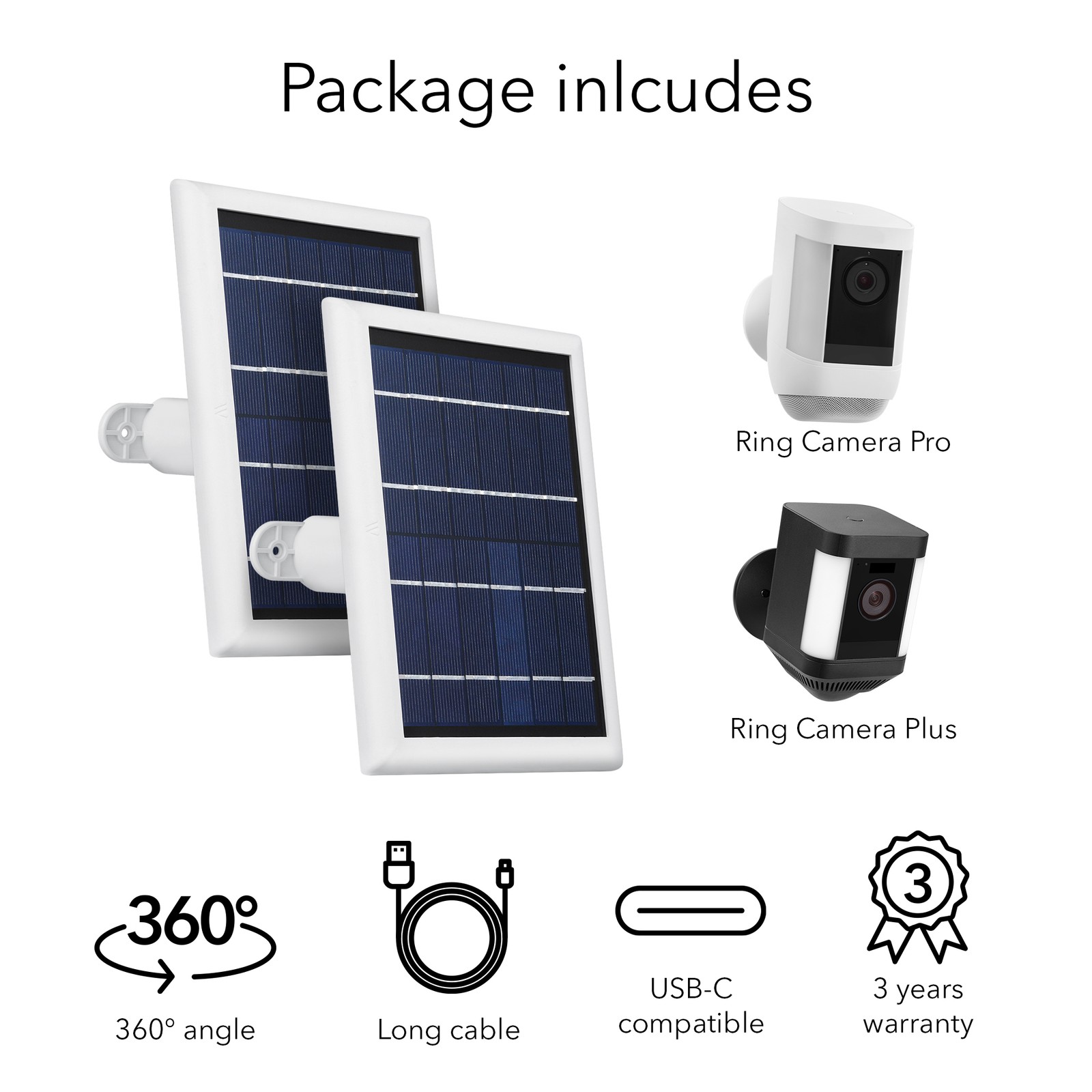 Wasserstein Ring Spotlight Cam Pro Battery + Solar Panel Bundle (1 Pack, White)