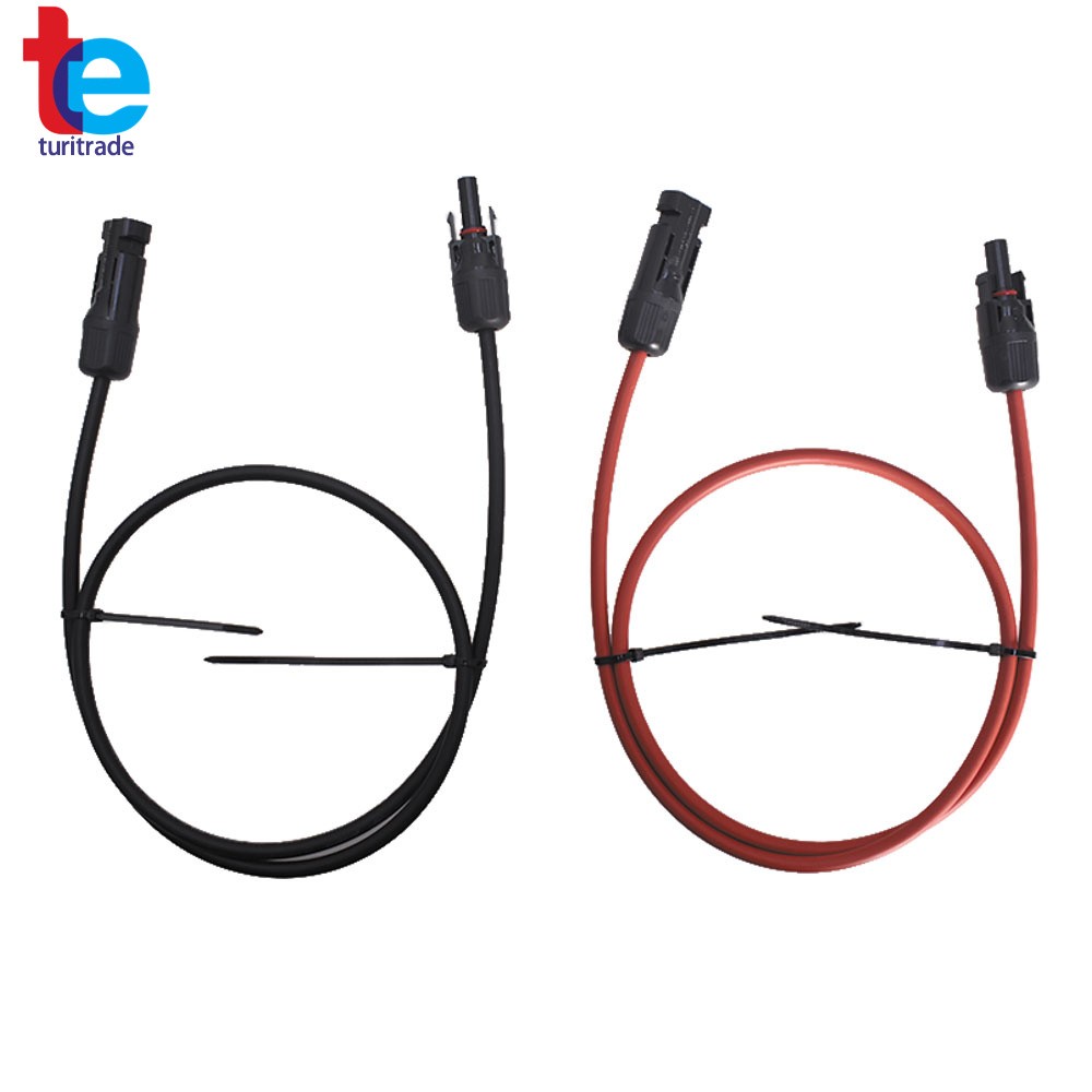 1 Pair 3 Feet Solar Panel Extension Cable Wire Connector Black + Red 10 AWG