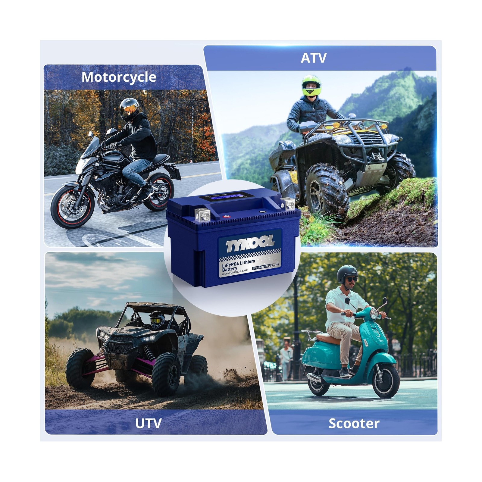 YTX12-BS High Performance LiFePO4 Lithium Motorcycle Battery,360CCA,12V 6Ah,D…
