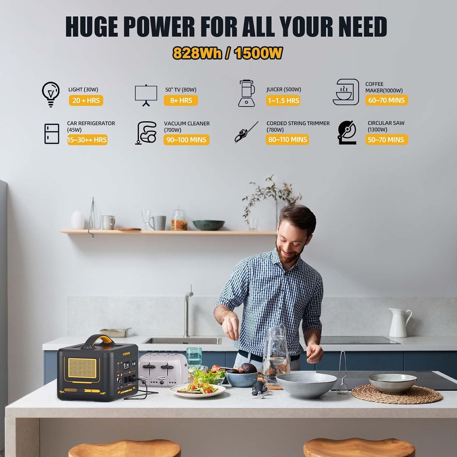 VTOMAN Jump 1500X Portable Power Station 1500W (3000W Peak), 828Wh LiFePO4 (LFP)