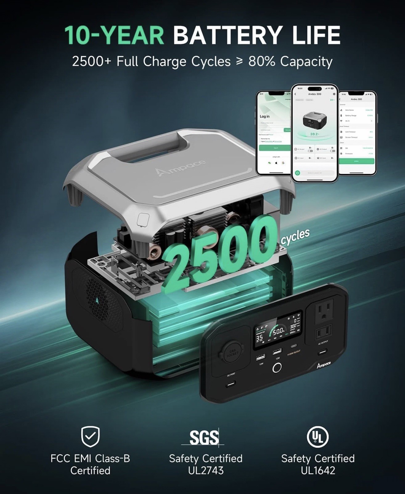Portable Power Station Andes 300, 266Wh Battery with 300W AC/100W USB-C Output,