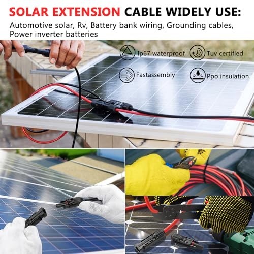 30ft Solar Panel Extension Cable 10AWG with Waterproof Connectors for RV & Solar