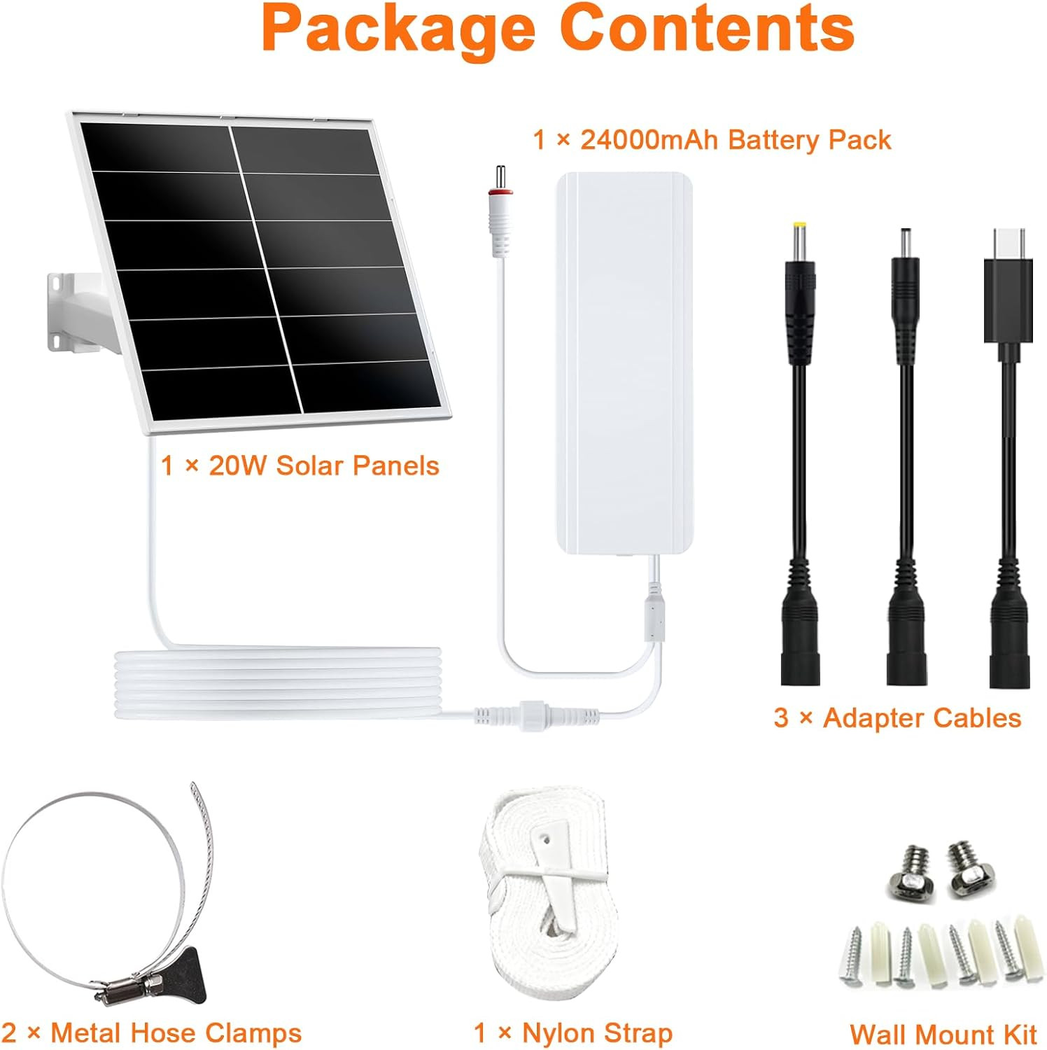 20W Solar Panel Charger Kit with 24000Mah Battery, 5V/12V Adjustable Output, USB