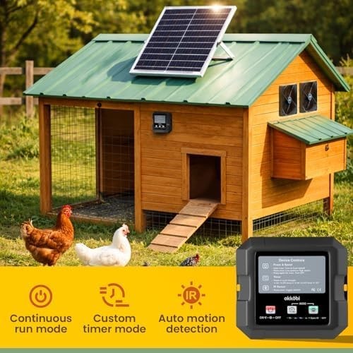 Solar Fan for Chicken Coop and Greenhouse, Dual Solar Ventilation with Battery