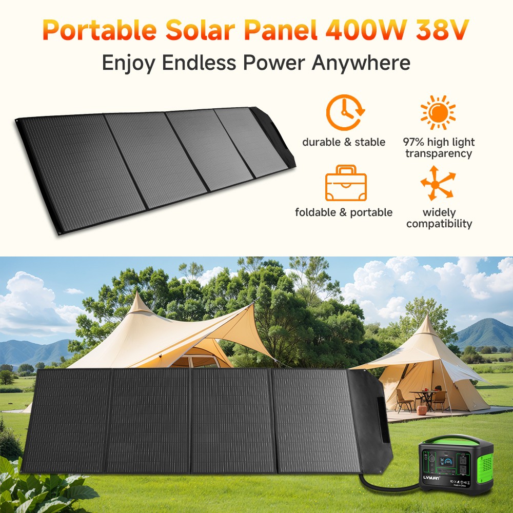 400W Foldable Solar Panel Portable Folding for Charging Home Camping Blackout RV