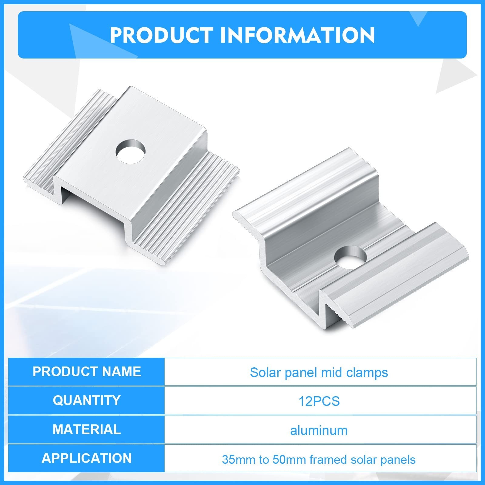 12 Pack Solar Panel Mid Clamps – 1.06″ Aluminum Mounting Brackets for Easy Insta