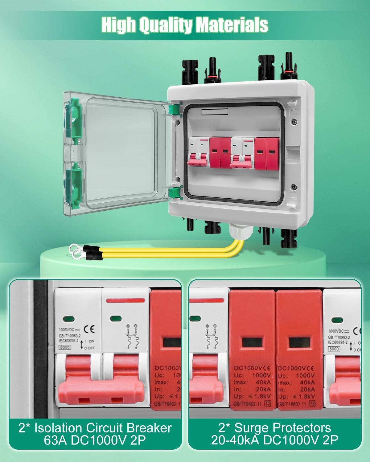 63 Amp Solar Disconnect Switch DC Breaker Box with Surge Protector, IP65 Wate…