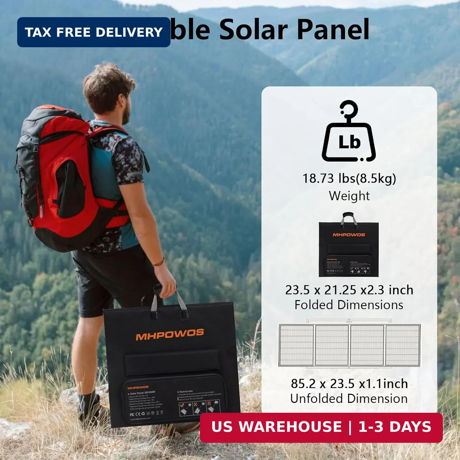 Portable Solar Panel 220W 40V Monocrystalline Foldable Solar Panels Charger Powe
