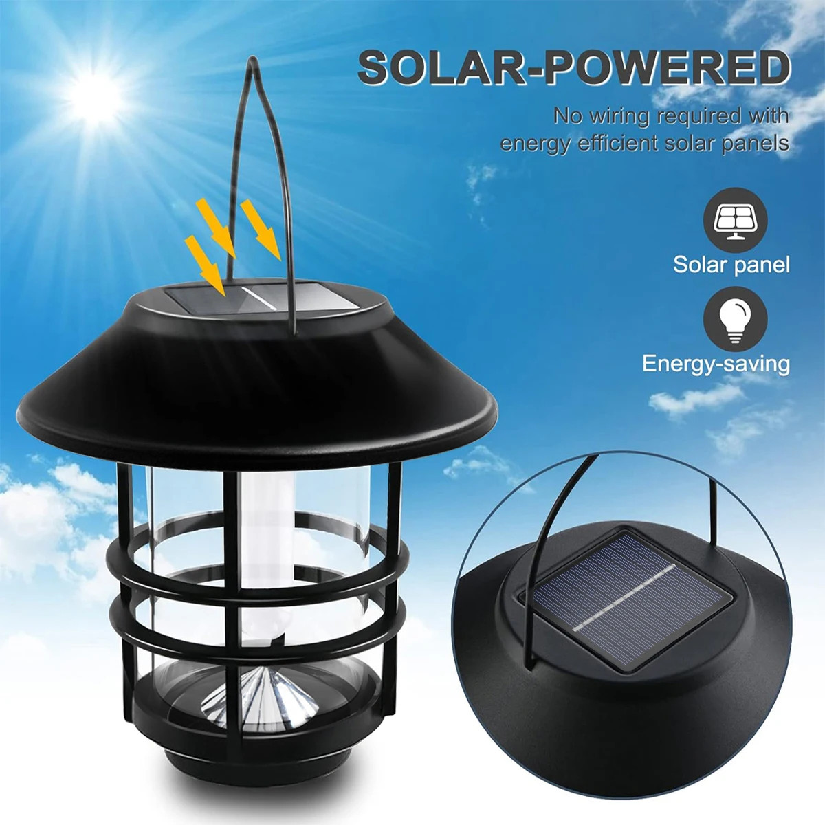 1pcs Solar Hanging Lantern Outdoor Flickering Flames Waterproof Heavy Glass