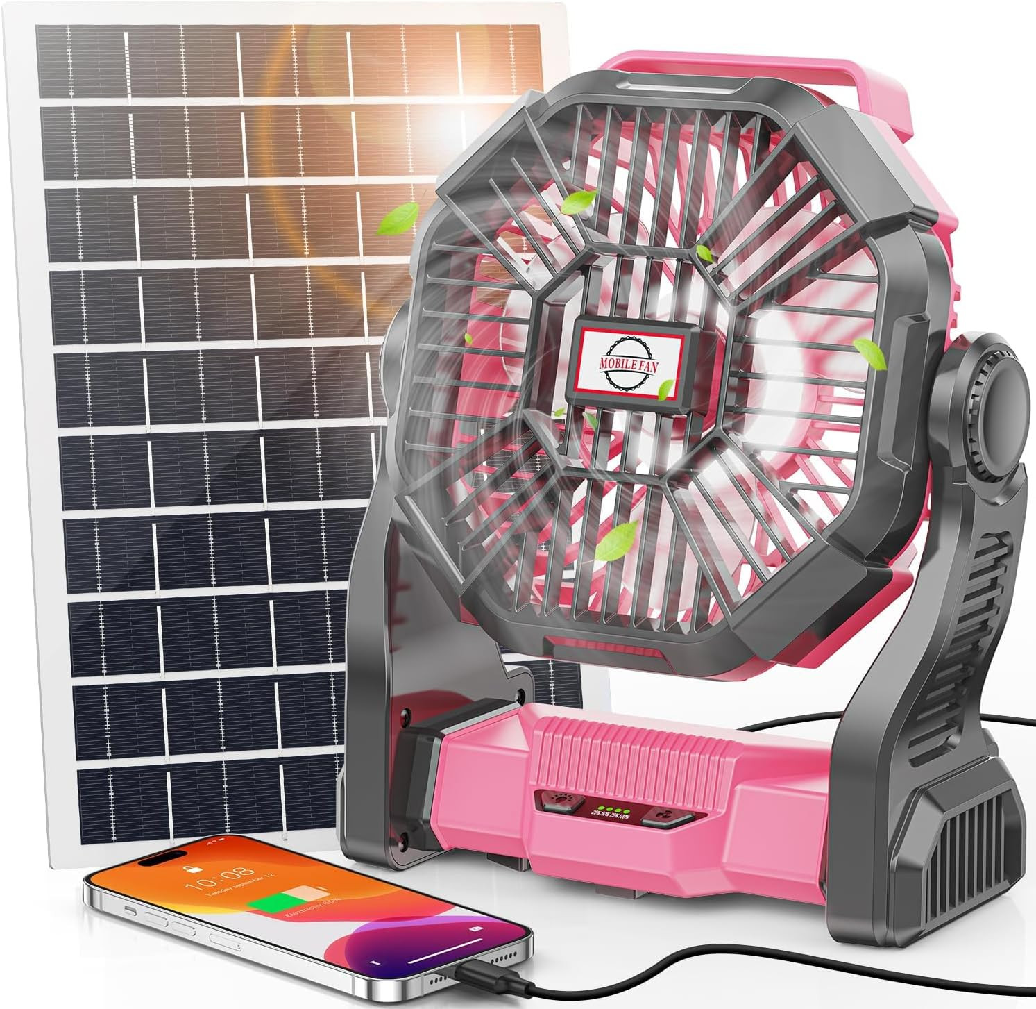 30000Mah Solar Fan with LED Lantern, 10W Solar Panel Rechargeable Battery Powere