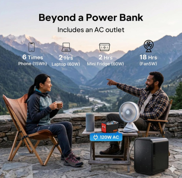 Estación portátil 88.8Wh con salida AC 110V para camping y emergencia, Nuevo