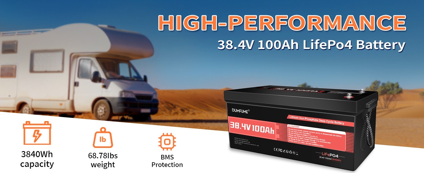 36V 100Ah Lifepo4 Lithium Battery 200A BMS 15000+ Cycles for Rv Camping Off-Grid