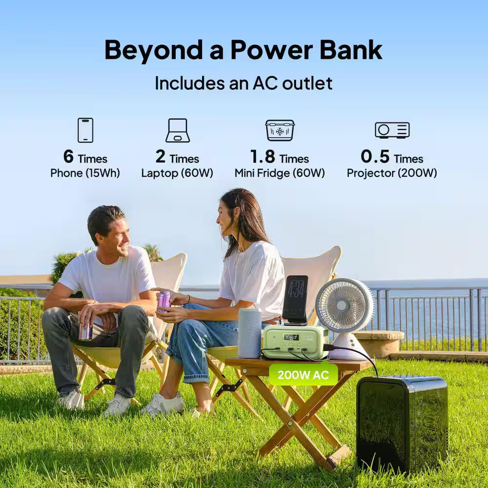 200W Continuous/600W Peak Output 128Wh Portable Power Station, Push Button Start