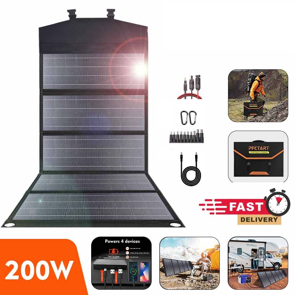 200W 18V Folde Solar Panel Kit Solar Charger for RV Camping Fishing Outdoor US