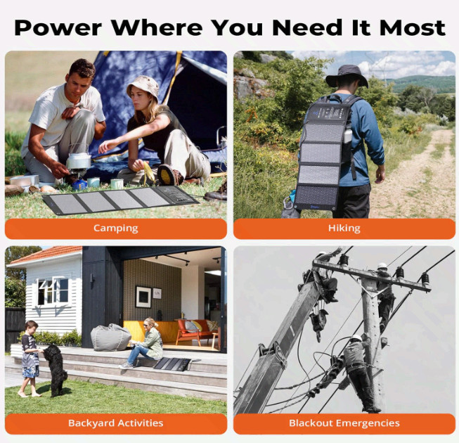 28W Portable Solar Charger, Dual USB-C/USB-A for Camping, Hiking, Phones & GPS.