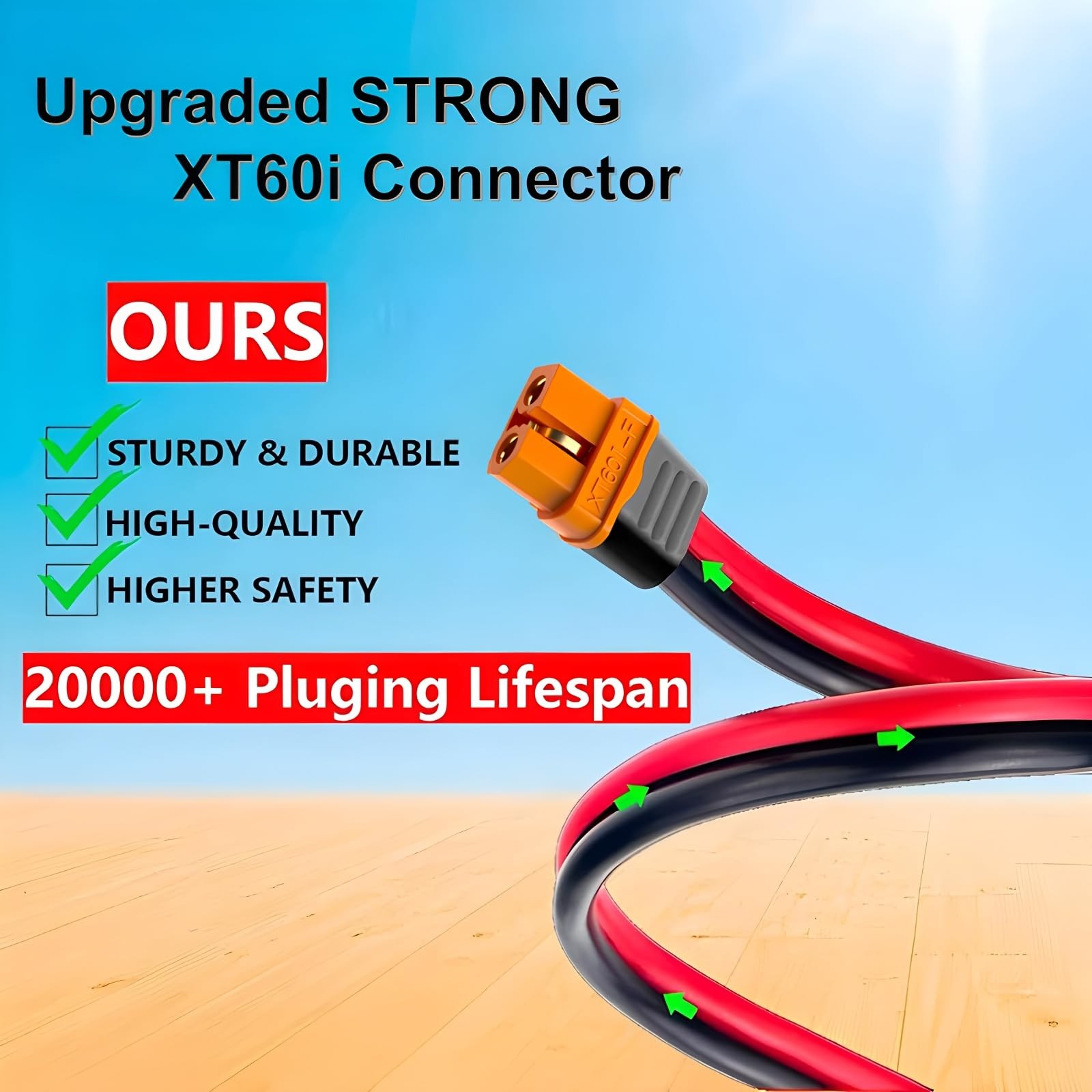 Solar to XT60i Extension Cable 25FT 12AWG Compatible with EcoFlow Delta