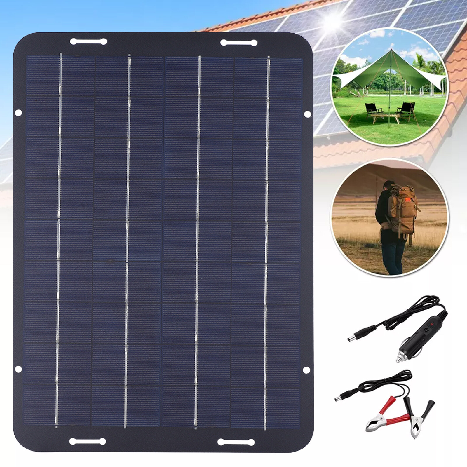 60W Solar Panel 18V Trickle Charger Battery Charger Kit Maintainer Boat Car RV