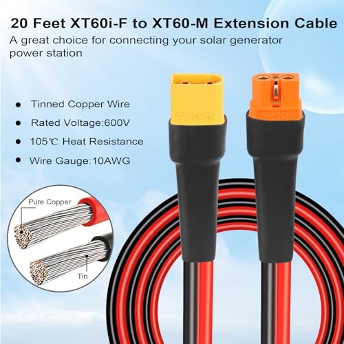 XT60i to XT60 Extension Cable 10AWG XT60i Female to XT60 Male Connector 20FT