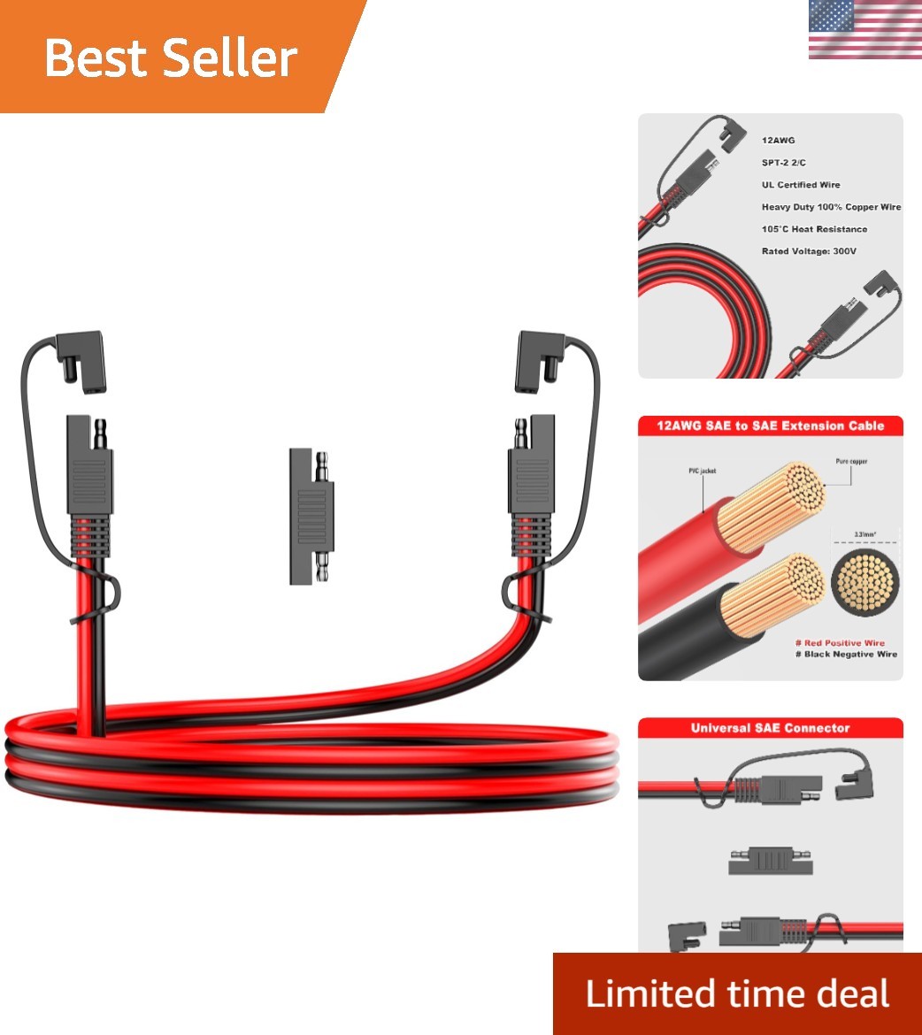 Versatile 12AWG SAE Extension Cable, 5FT with Quick Disconnect & Heat Resistance