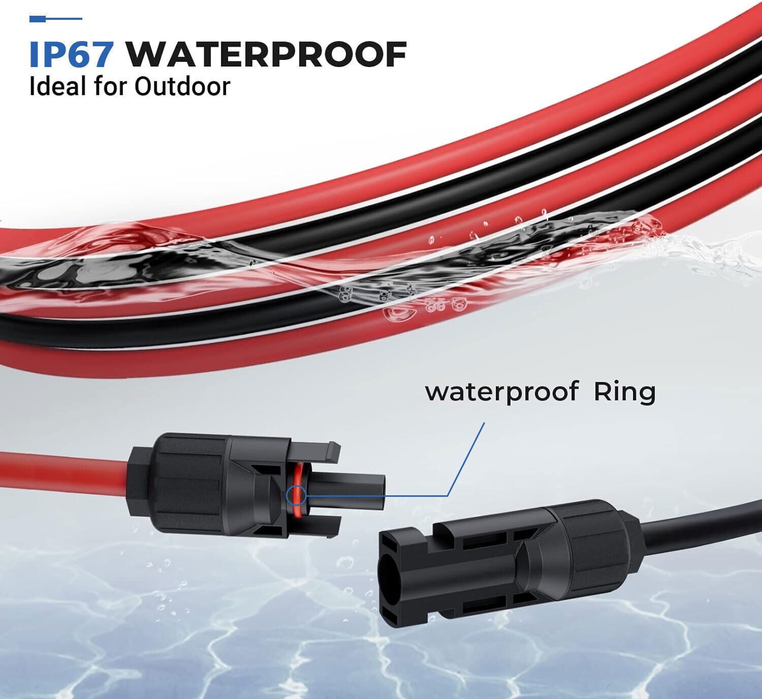 20/30ft 10AWG Solar Panel Extension Cable Female+Male Connectors Waterproof IP67