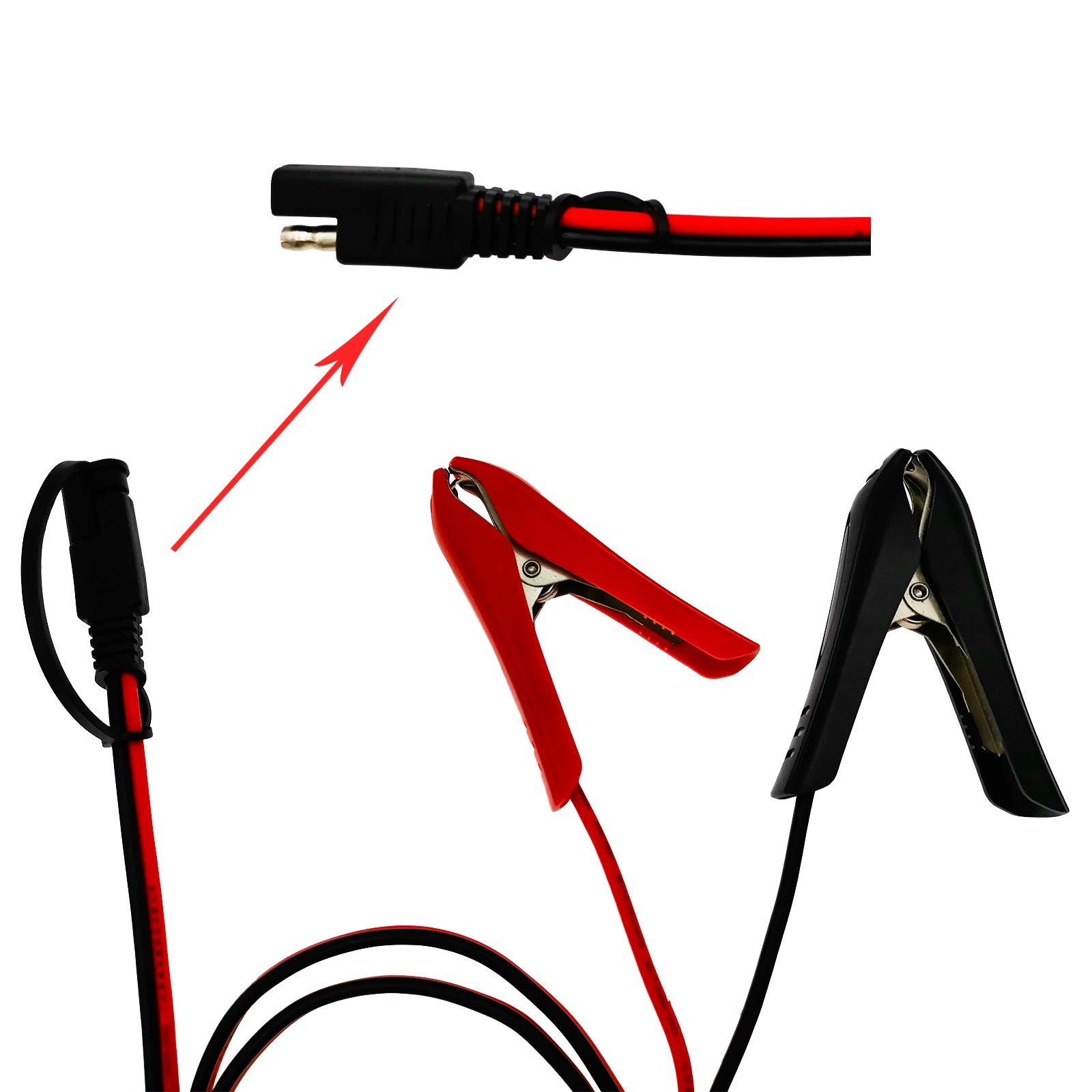[Updated Version] 3.2FT Battery Clip-on Crocodile Clamps to SAE Connector, 14AWG