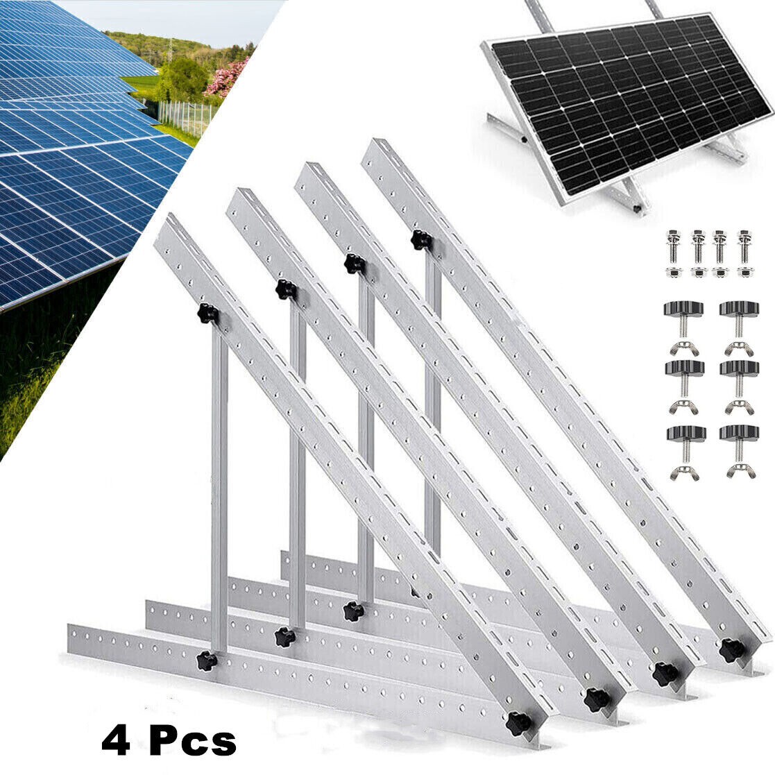 2 Set Solar Panel RV Tilt Mount（28in）Brackets Roof Flat Surface Adjustable Frame