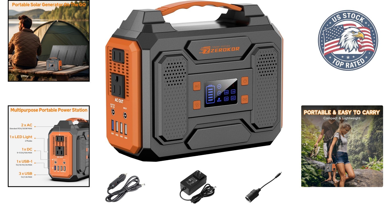 280Wh AC Outlet Power Bank – 300W Generator with LED Flashlight for Adventurers