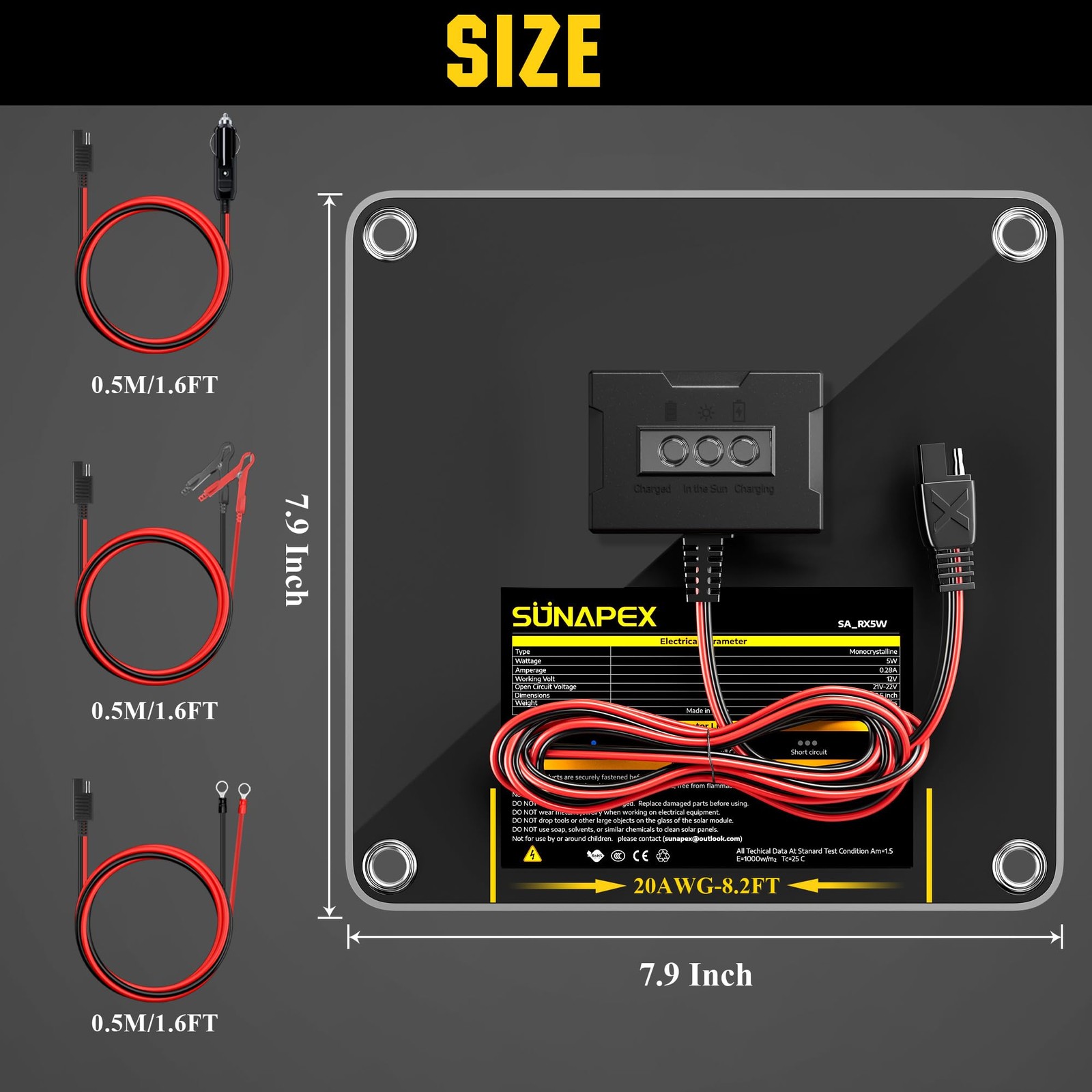 5W Solar Trickle Charger Maintainer 12V Solar Powered Battery Charger for Car