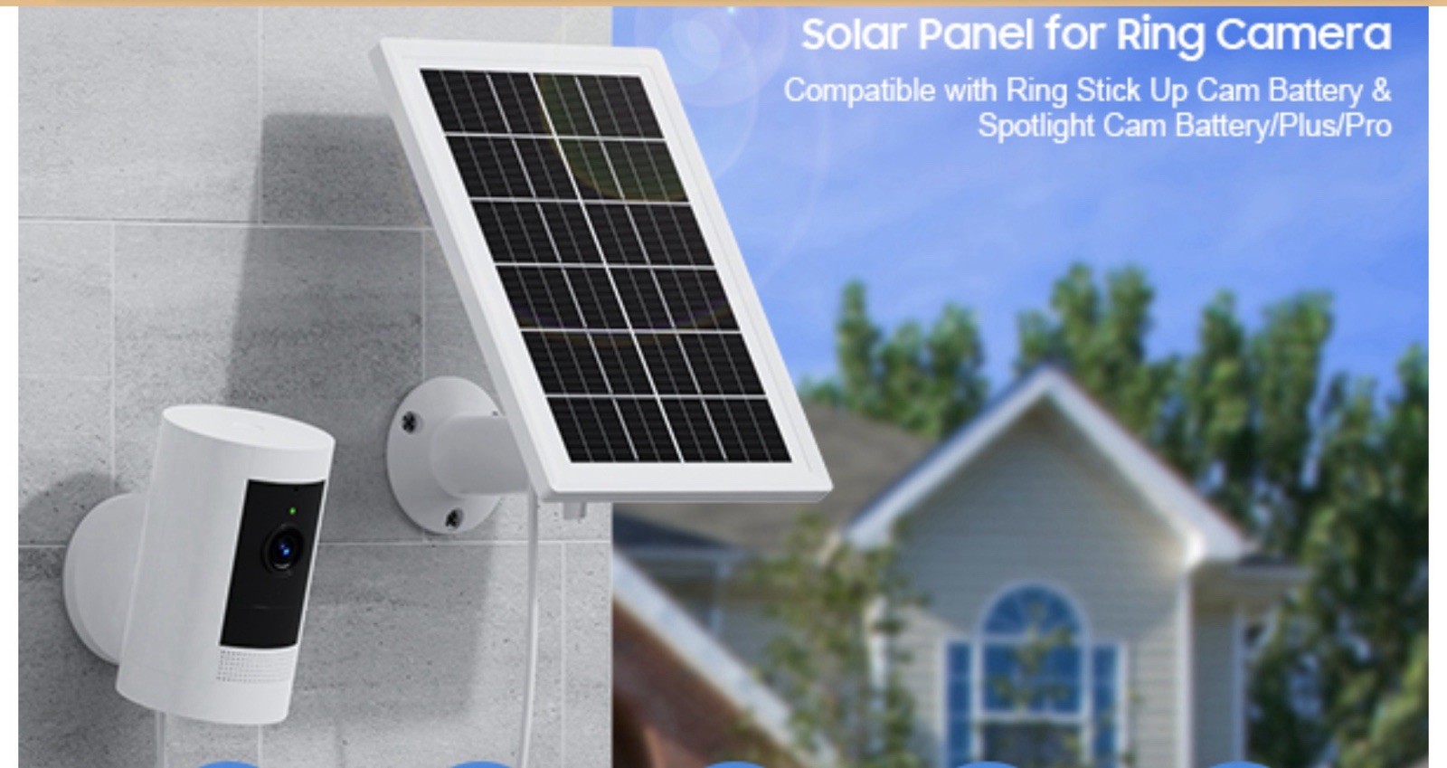 2 Pack Solar Panel Charger for Ring Security Camera 5 W 10 Ft Cord 5 in Panel ￼