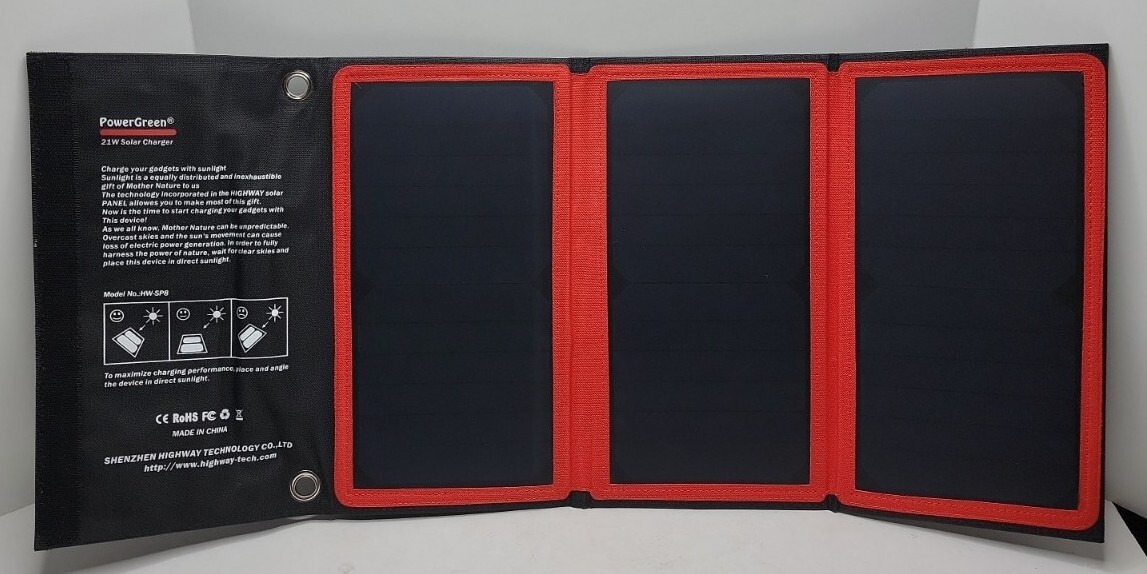 Highway Solar Panel 21W Solar Charger with 2 USB Portable & Foldable + Cable.