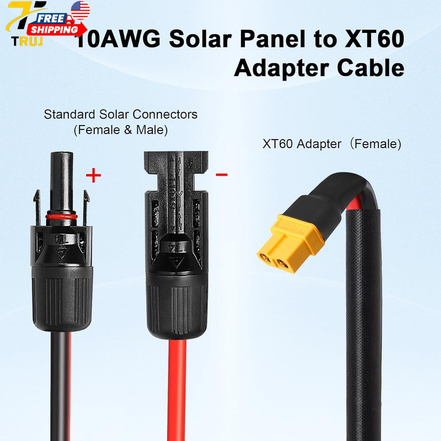 Solar to XT60 Cable 10AWG 50FT Solar Connector to XT60 Adapter Cable for Solar P