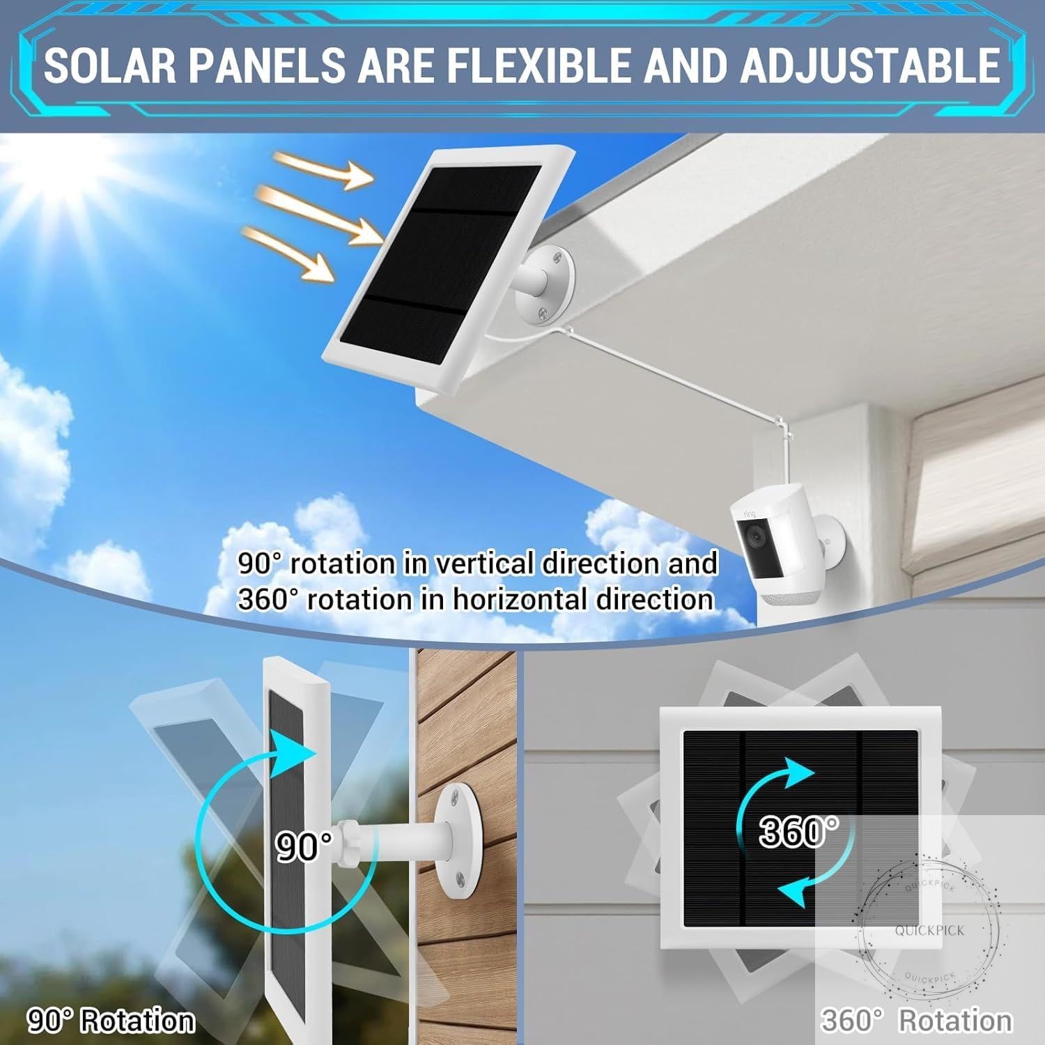 Solar Panel Outdoor for Ring Cameras (White 2P) Spotlight Cam Plus/Pro(Battery)