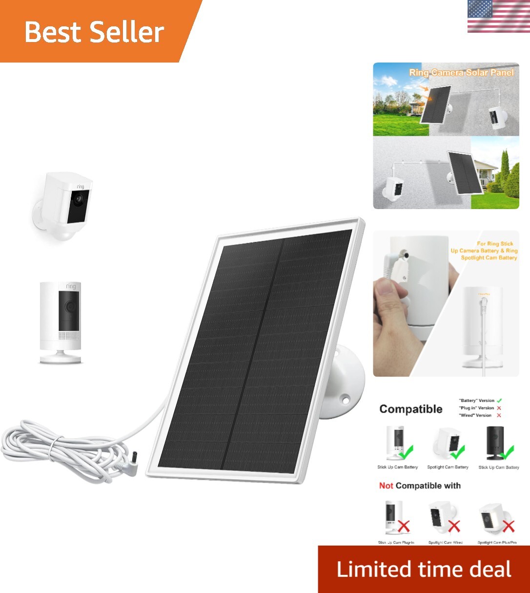 Efficient Heat-Resistant Solar Panel Charger for Ring Camera – Easy Install Kit