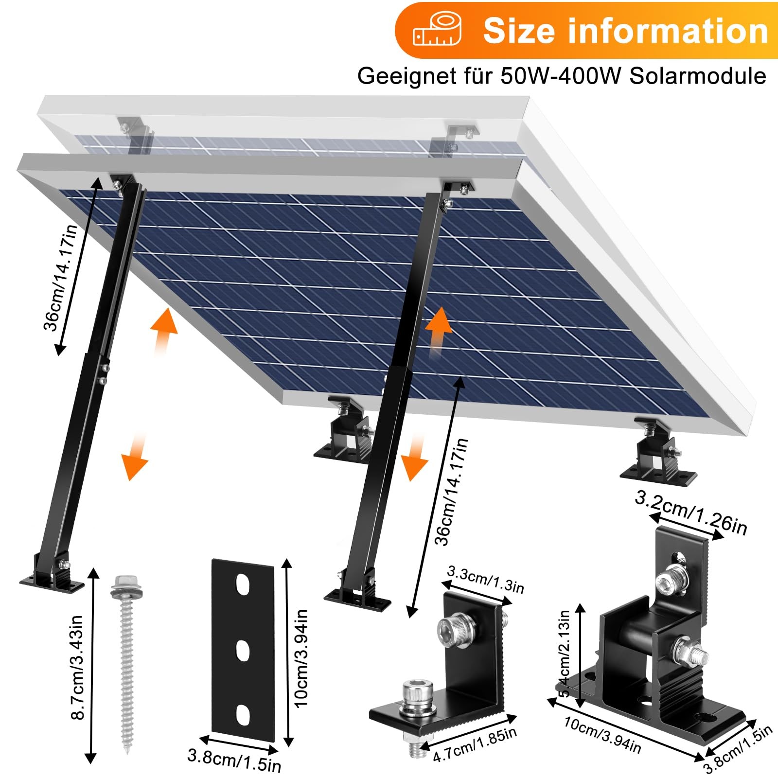 CARLKEMIAN Solar Panel Mount, Aluminum Alloy Adjustable Solar Panel Tilt Moun…