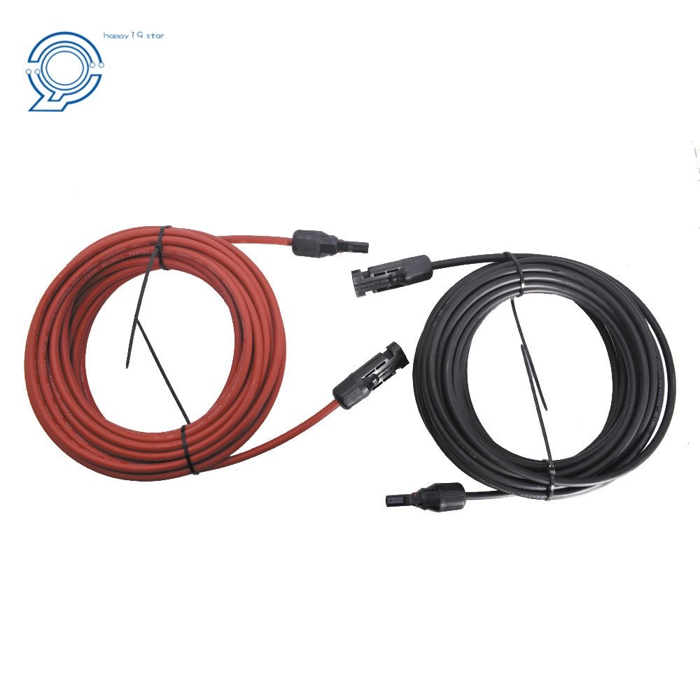12 AWG Solar Panel Extension Cable Wire Connector 1 Pair 20ft Black + Red