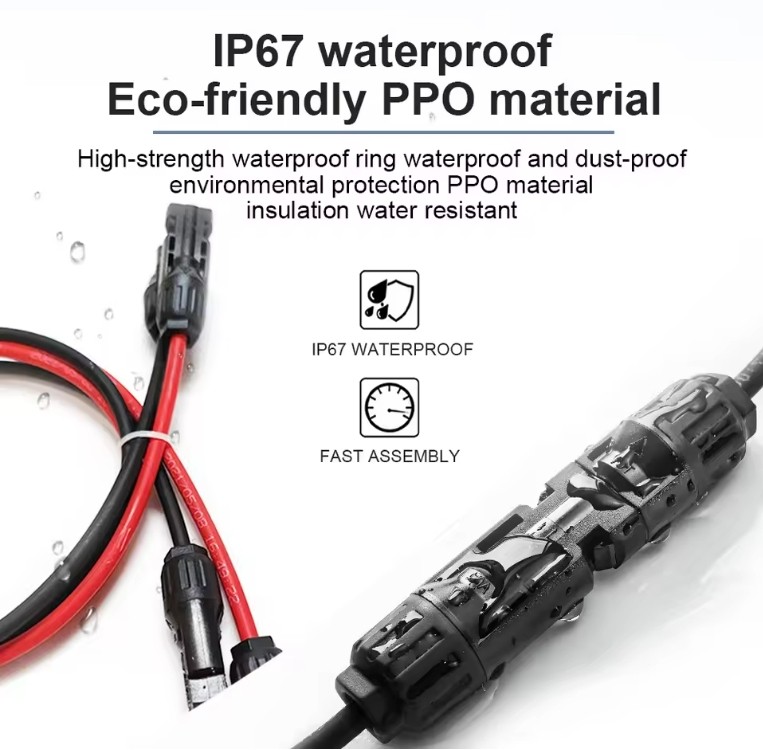 Black+Red 10 AWG Solar Panel Extension Cable Silicone Flexible Wire Connectors