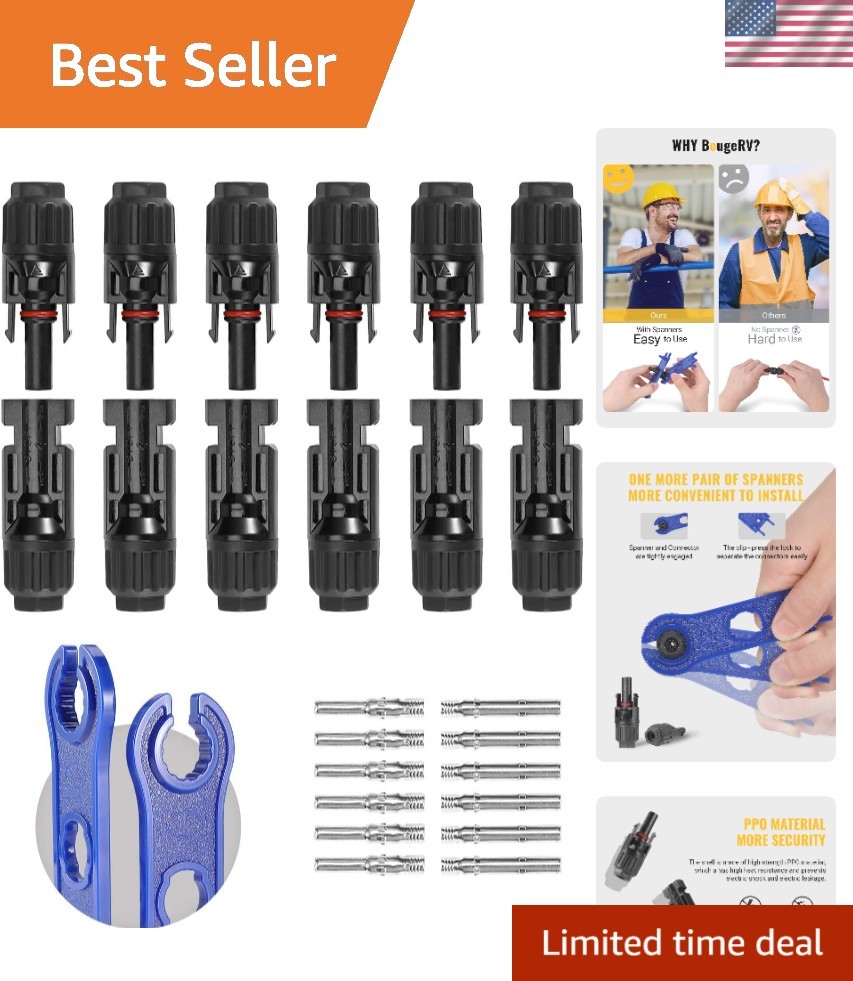 12 PCS Solar Connectors with Spanners Solar Panel Cable Connectors 6 Pairs Ma…