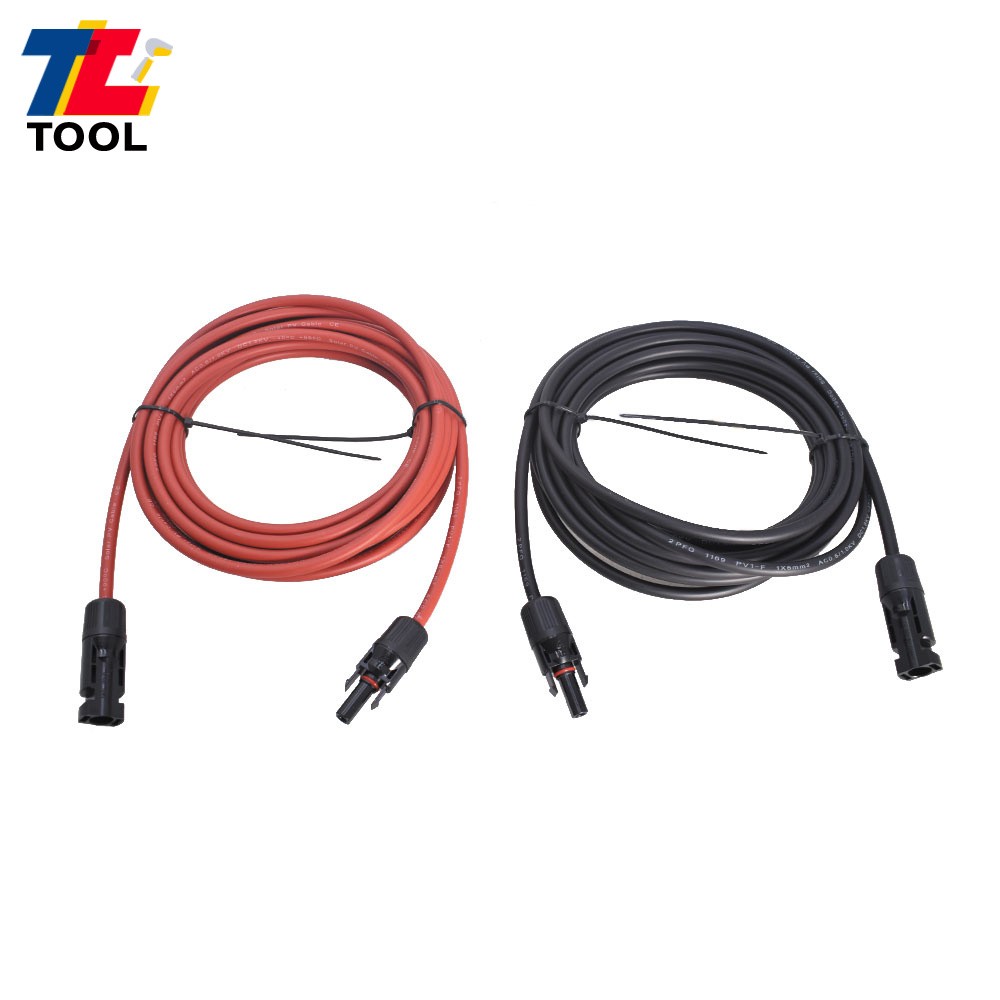 1 Pair Solar Panel Extension Cable Wire Connector 20 Feet Black + Red 6mm²/10AWG