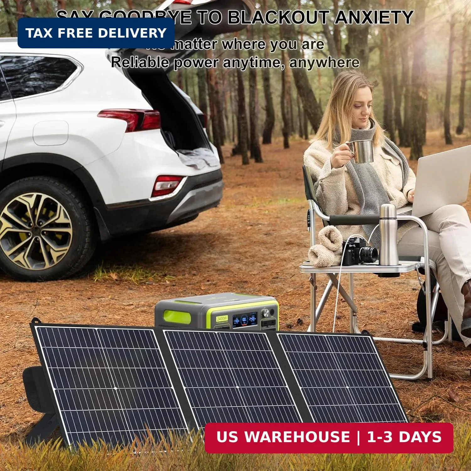 100W Portable Solar Panel, 20V Foldable Solar Charger with USB-A QC3.0 & Type-C