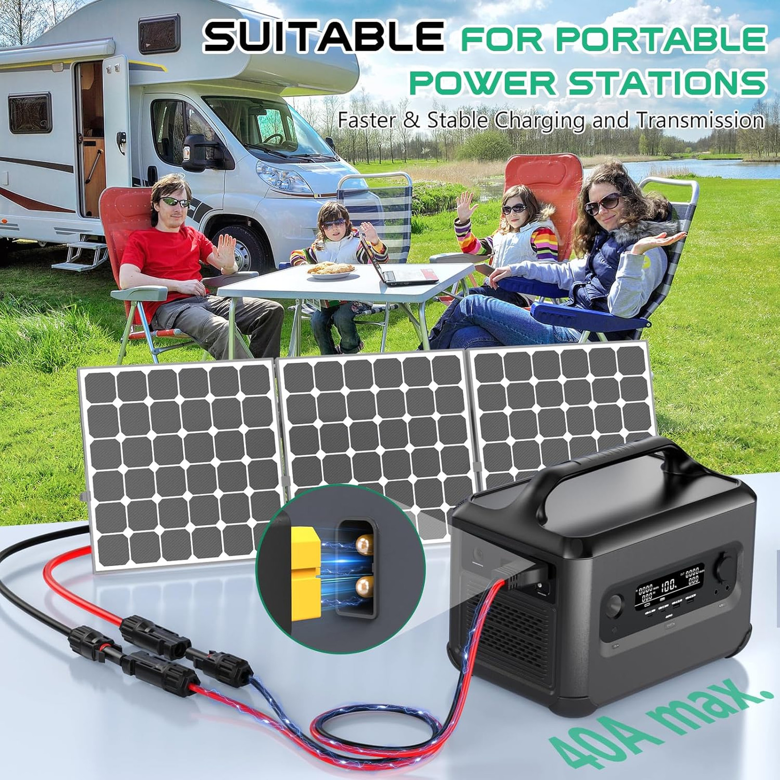 12awg Solar Cable with XT60 Connector, 3FT to 50FT Extension, Waterproof IP68