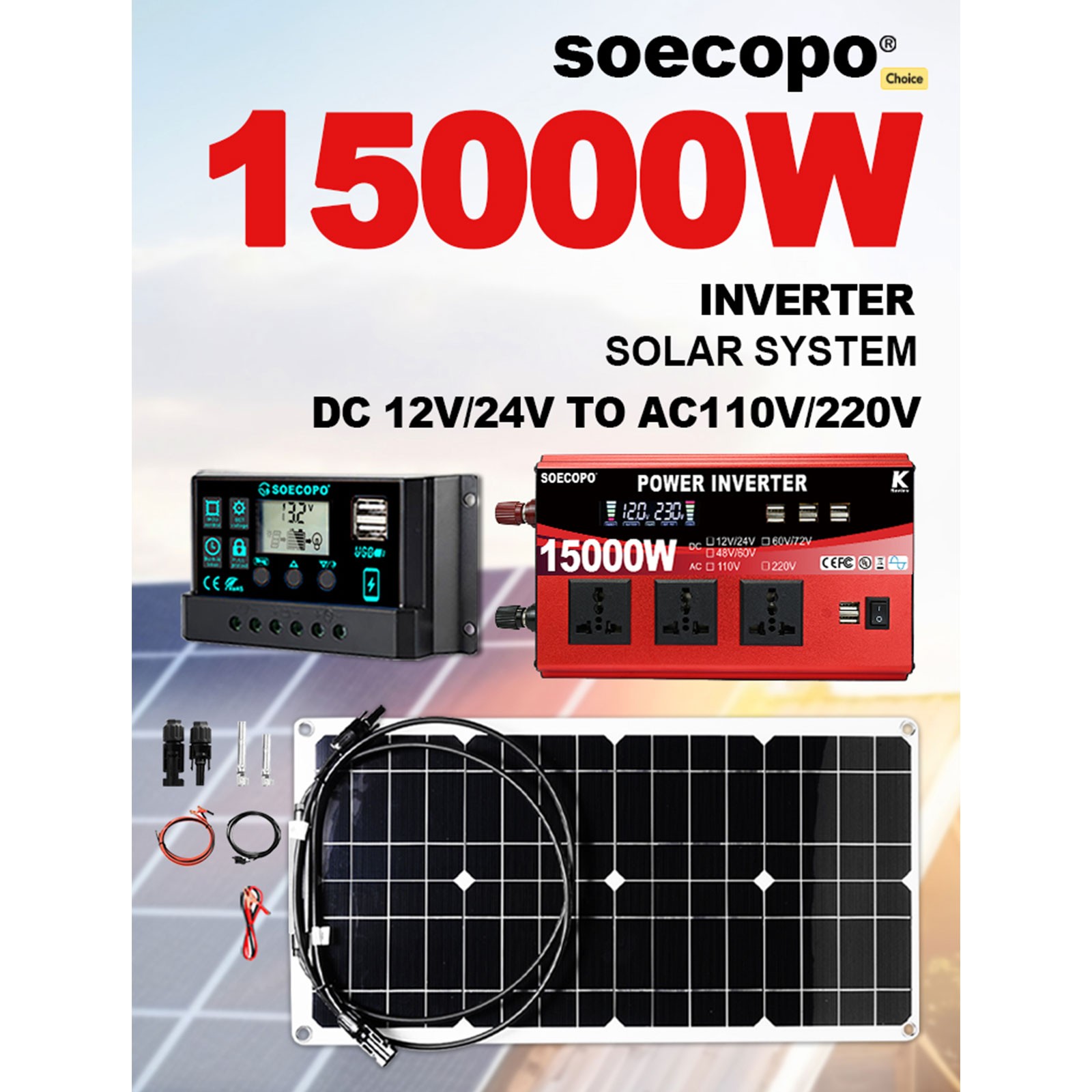 15000W Peak Solar System Kit Flexible Panel 100A Controller 12V/24V To 110V 220V