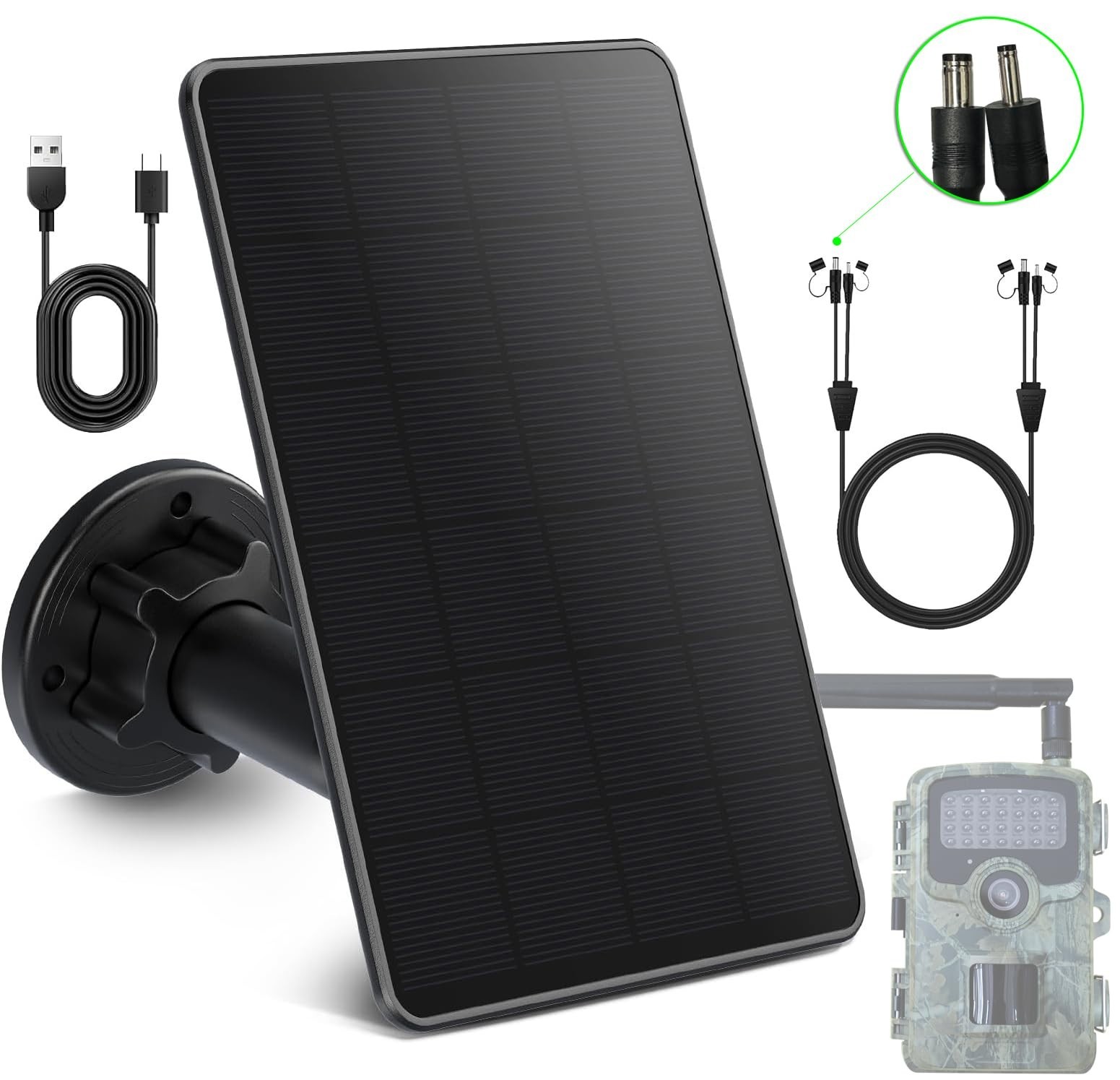 Solar Panel for Trail Cameras, 5000mAh Rechargeable Battery, IP66 Waterproof, 10