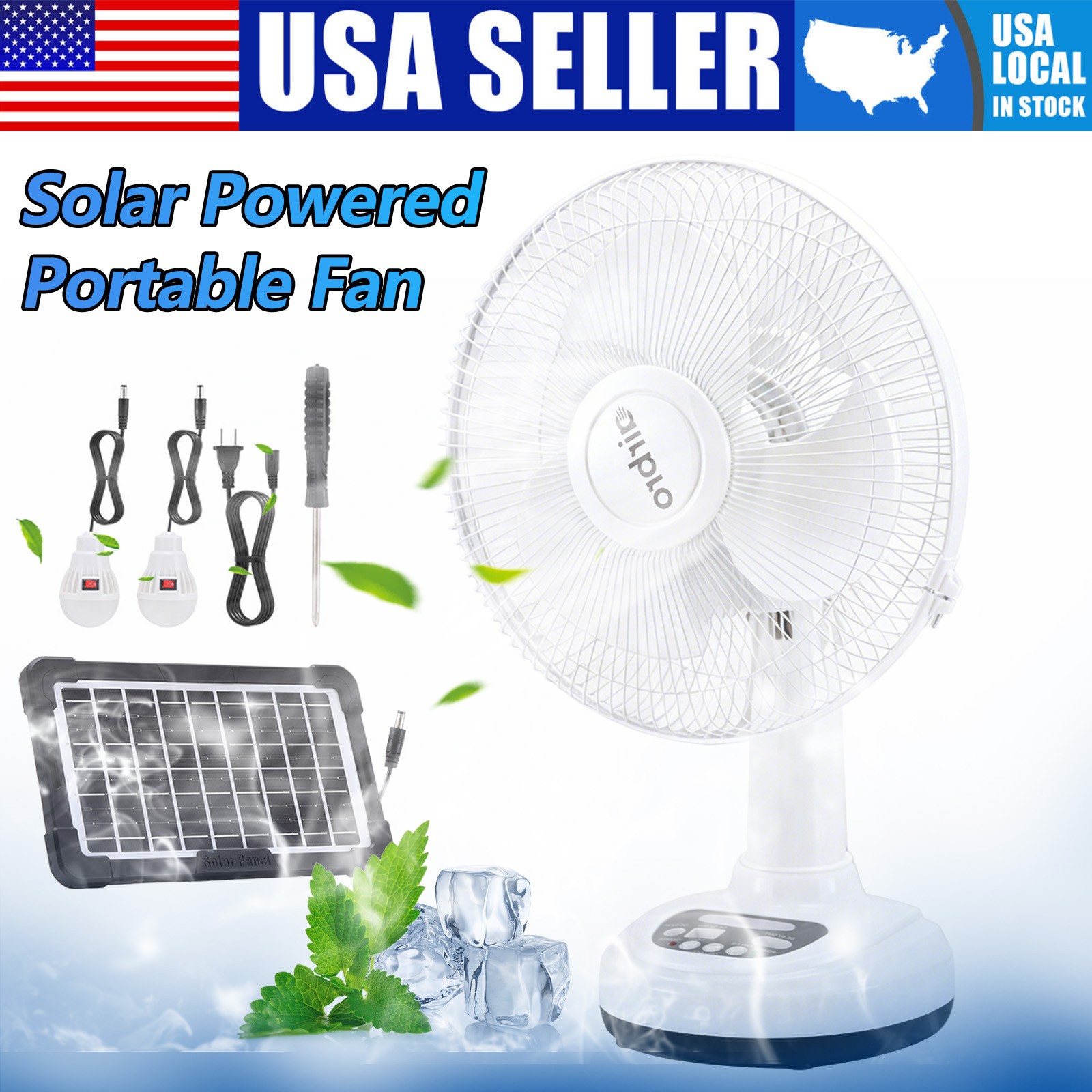 12” Table Fan 2-Speed Solar Powered Rechargeable Camping Fan Emergency Prepare