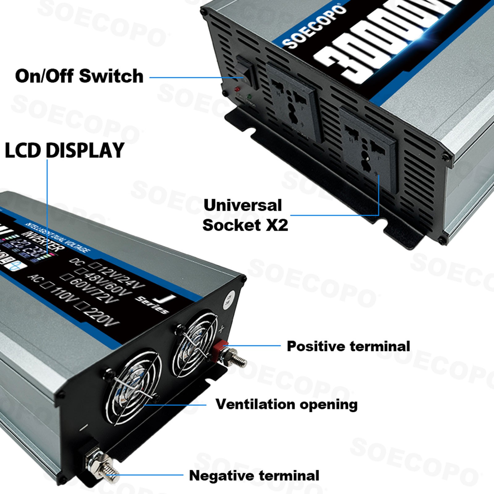 30000W Peak Solar System Kit Flexible Panel DC 12V/24V To AC 110V/220V