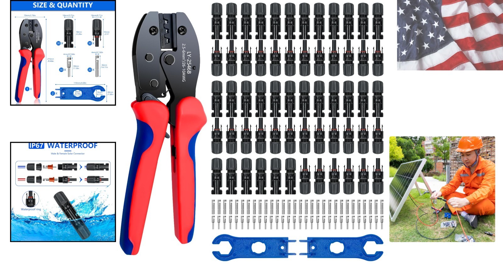 Solar Panel Connector, 60PCS Solar Crimper Tool Kit for Connecting Solar Pane…