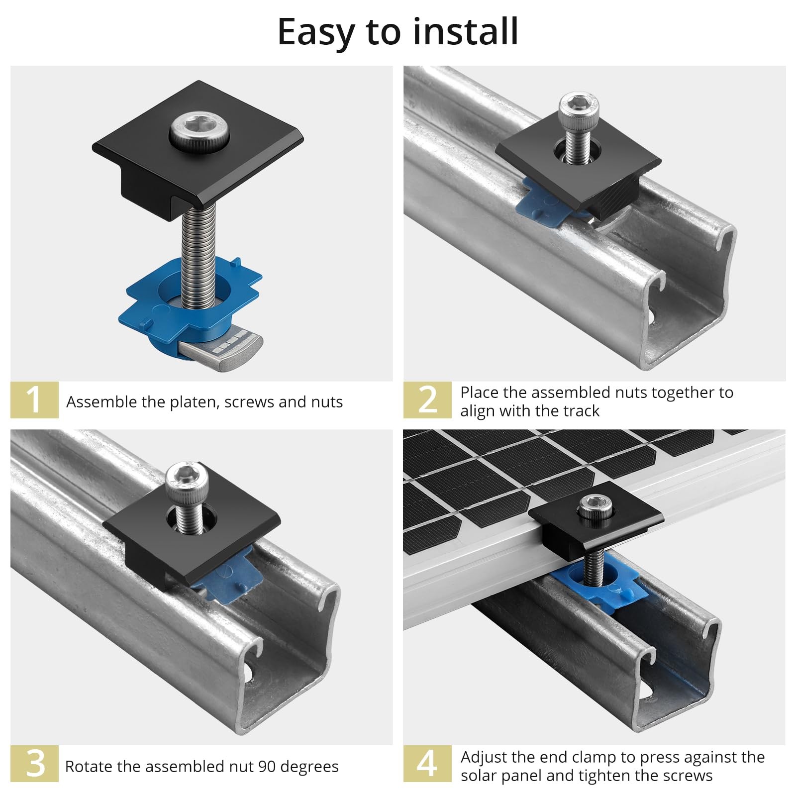 10pcs Solar Panels Mid Clamps for Unistrut, Aluminium 1.37″ Solar Panel Brack…