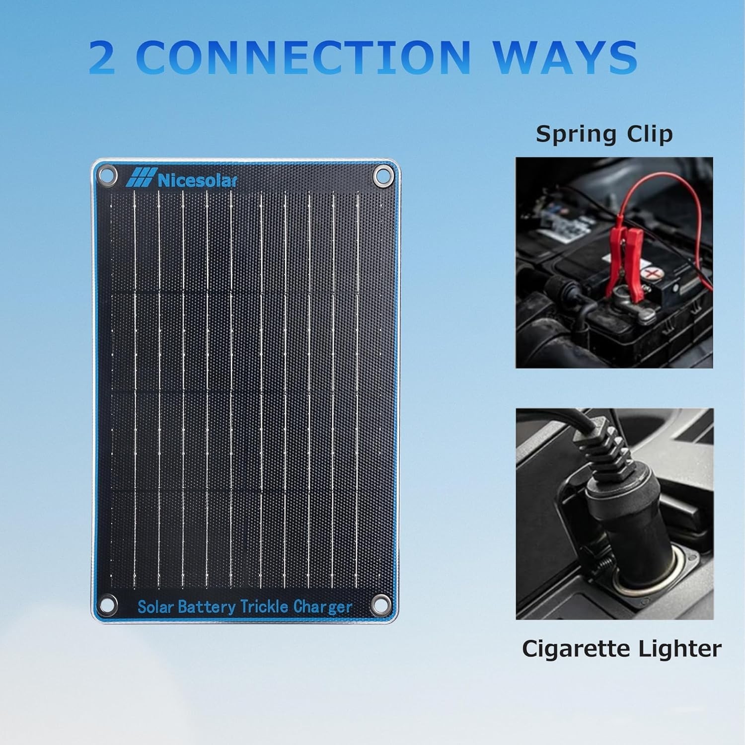 Nicesolar 10W 12V Solar Battery Trickle Charger Maintainer