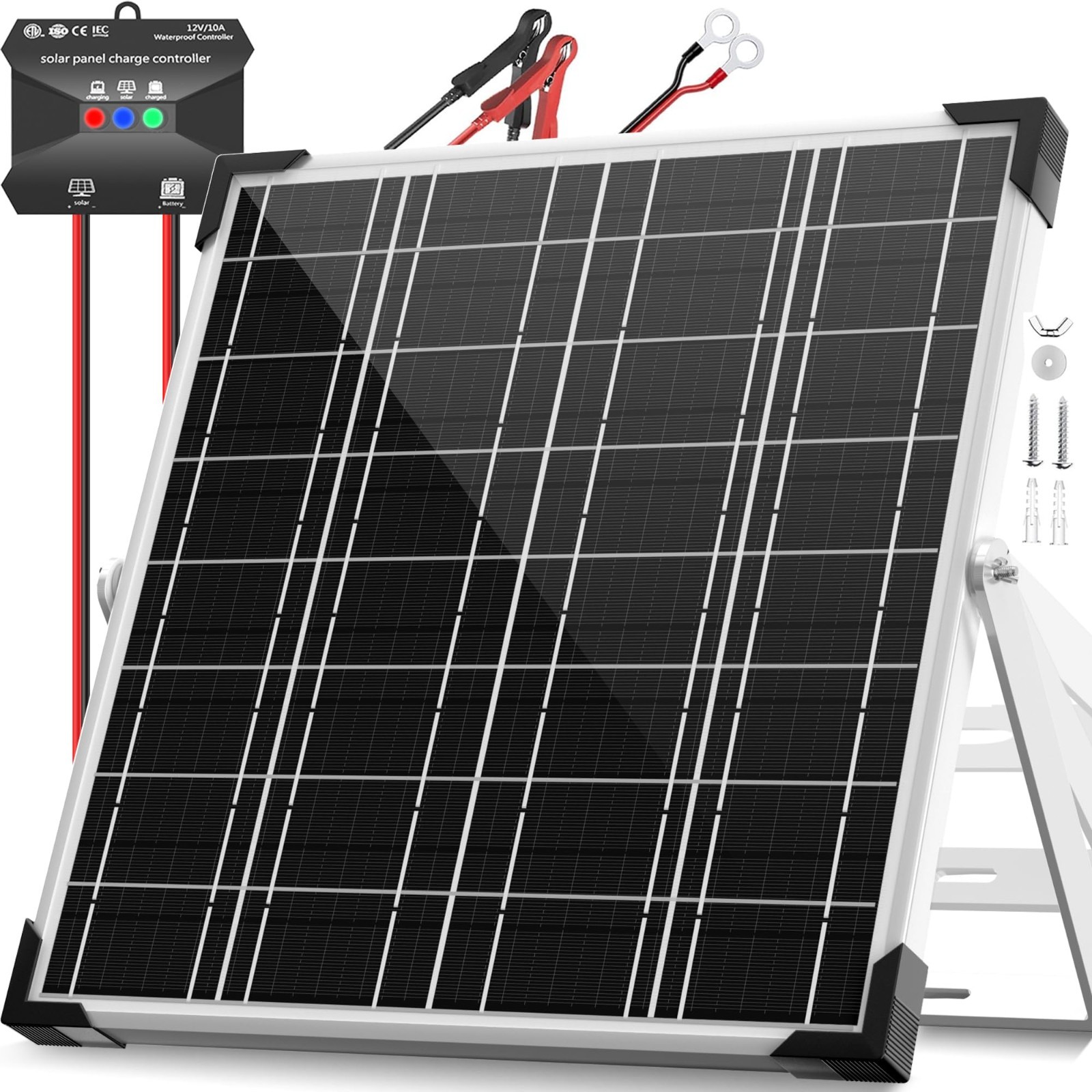 20W Waterproof Solar Battery Charger Kit – 12V Trickle Charger for Car RV Boat T
