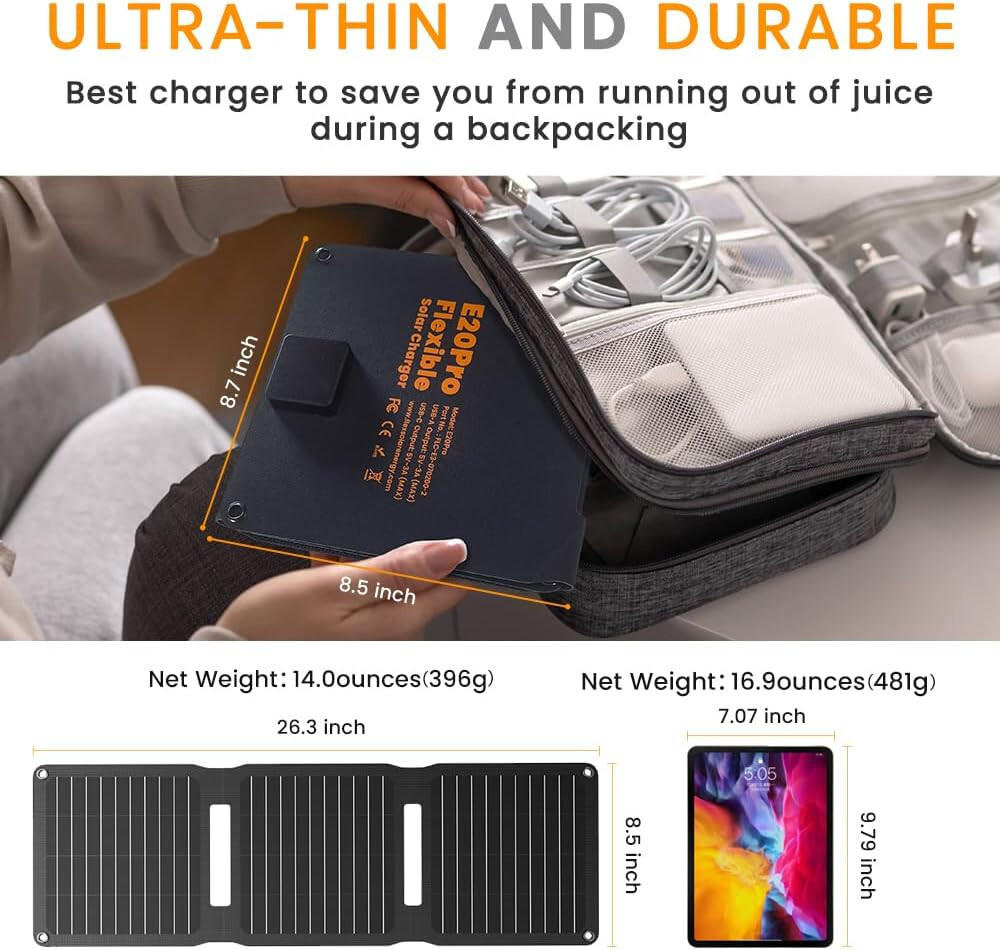 🔥20W Solar Panel Charger 5V USB-A USB-C Output Portable Foldable Small Pro💥